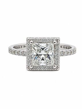 4.04 CTW Princess Cut Moissanite Halo Ring 925 Sterling Silver Sz 6